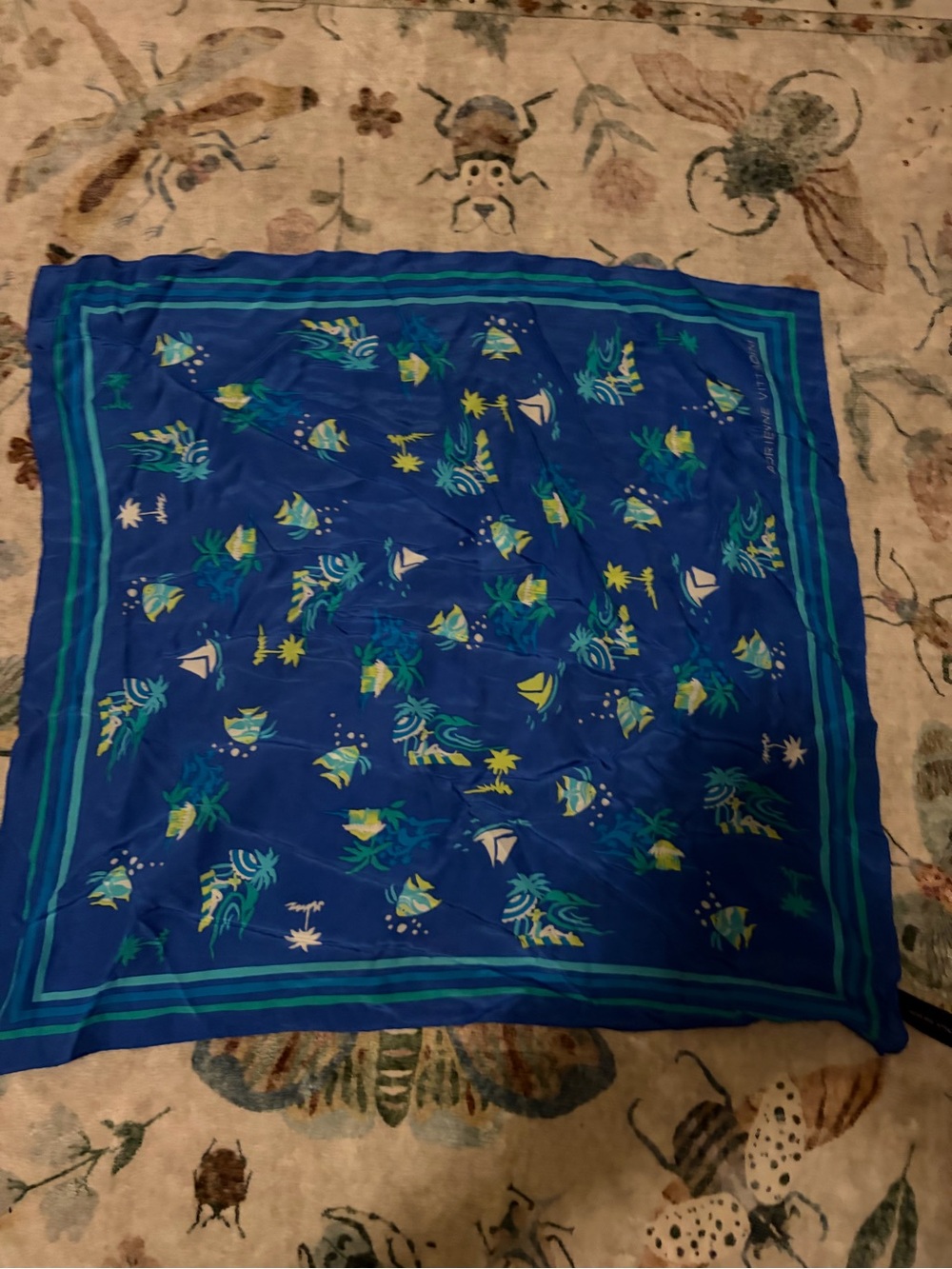 Vintage Adrienne Vittadini 100% Pure Silk Tropical Nautical Scarf